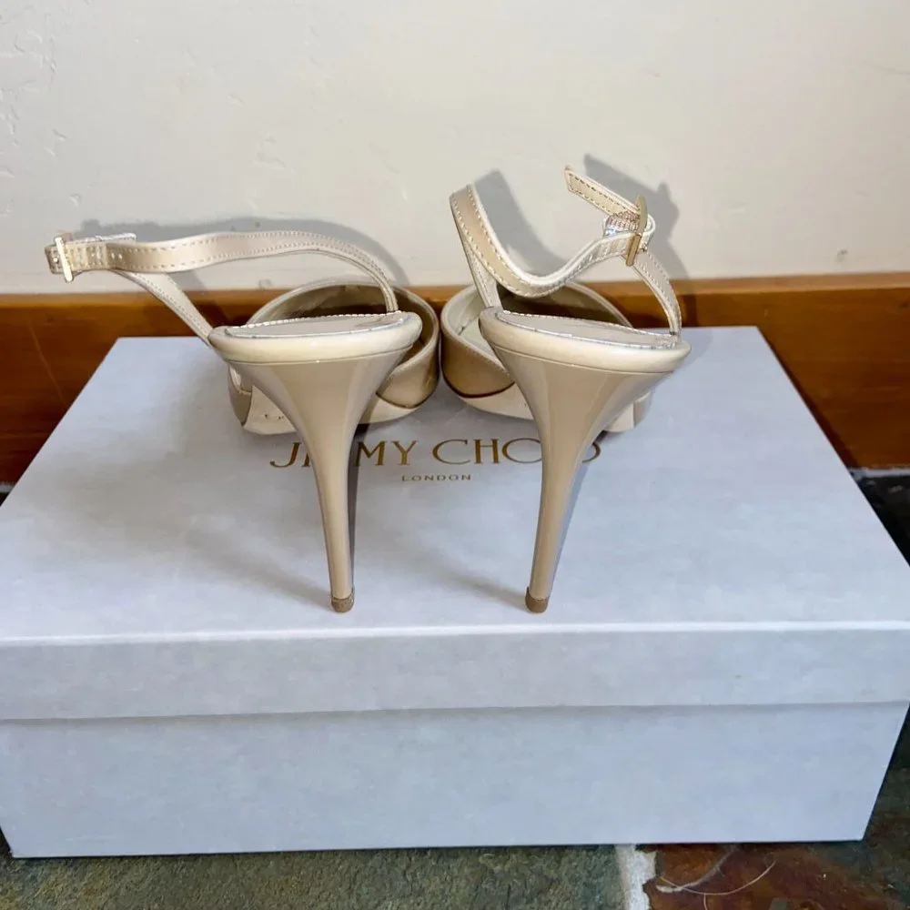Jimmy Choo Women's Nude Tilly Patent Leather Sling-Back Pumps | Size 39.5 (US 9) - Picture 8 of 9